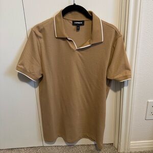 Express Men's Polo Shirt in Tan with White Trim